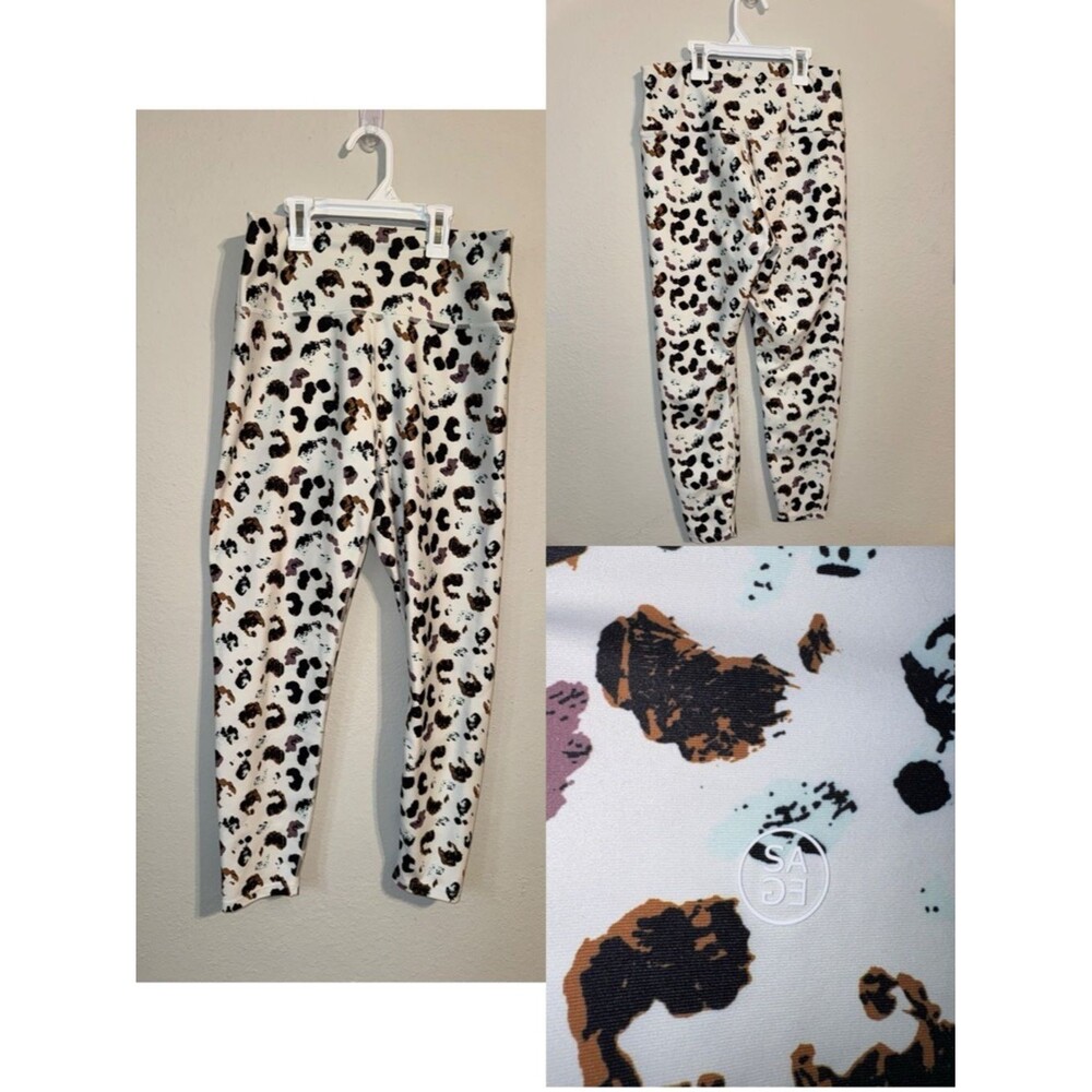 Sage White Leopard Print Kids Leggings with Brown and Black Spots